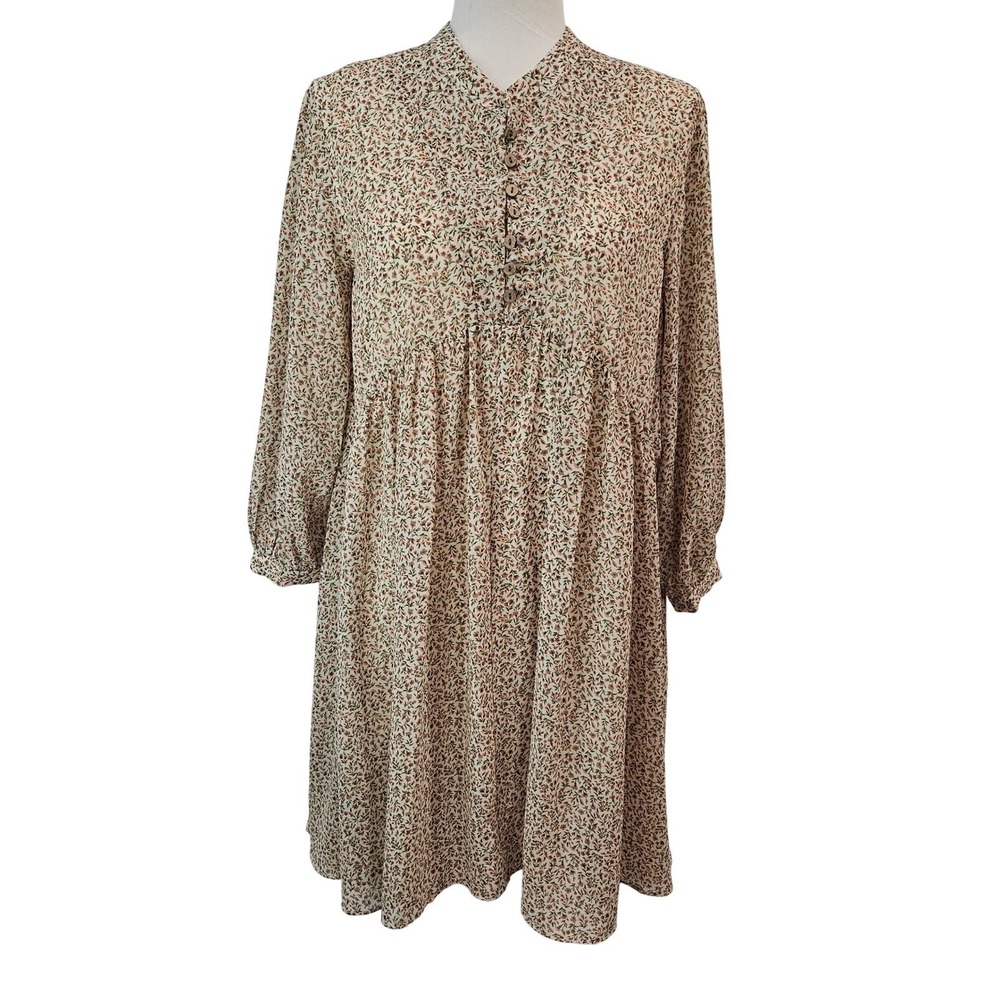 Ces Femme Ditsy Floral Print Babydoll Dress‎ S Cottage Peasant Modest Feminine